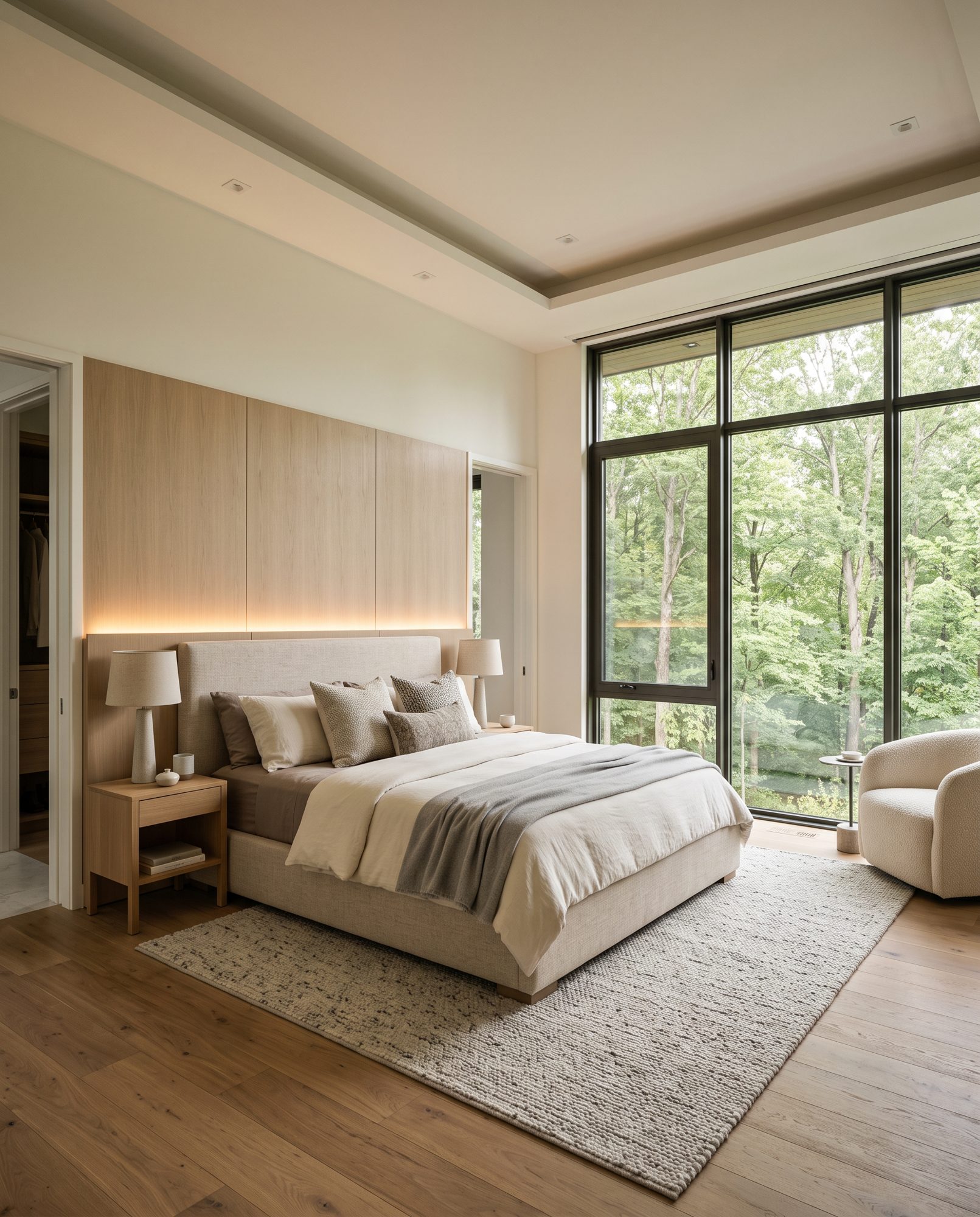 Primary bedroom with wooded view