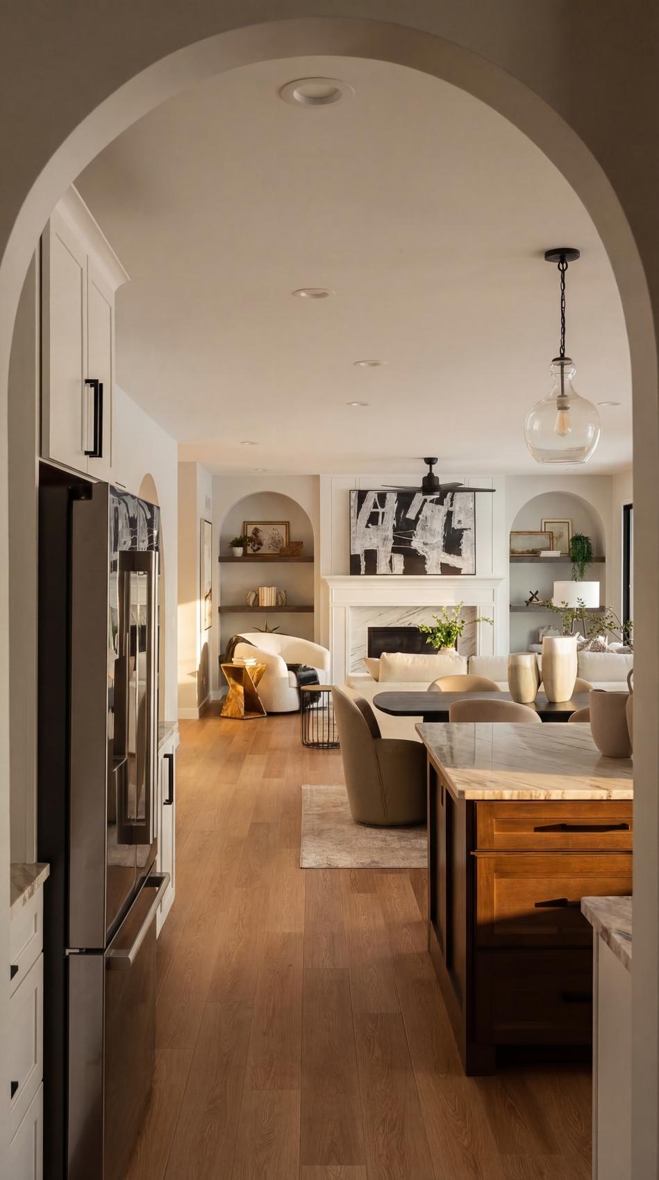 Arched view into the kitchen
