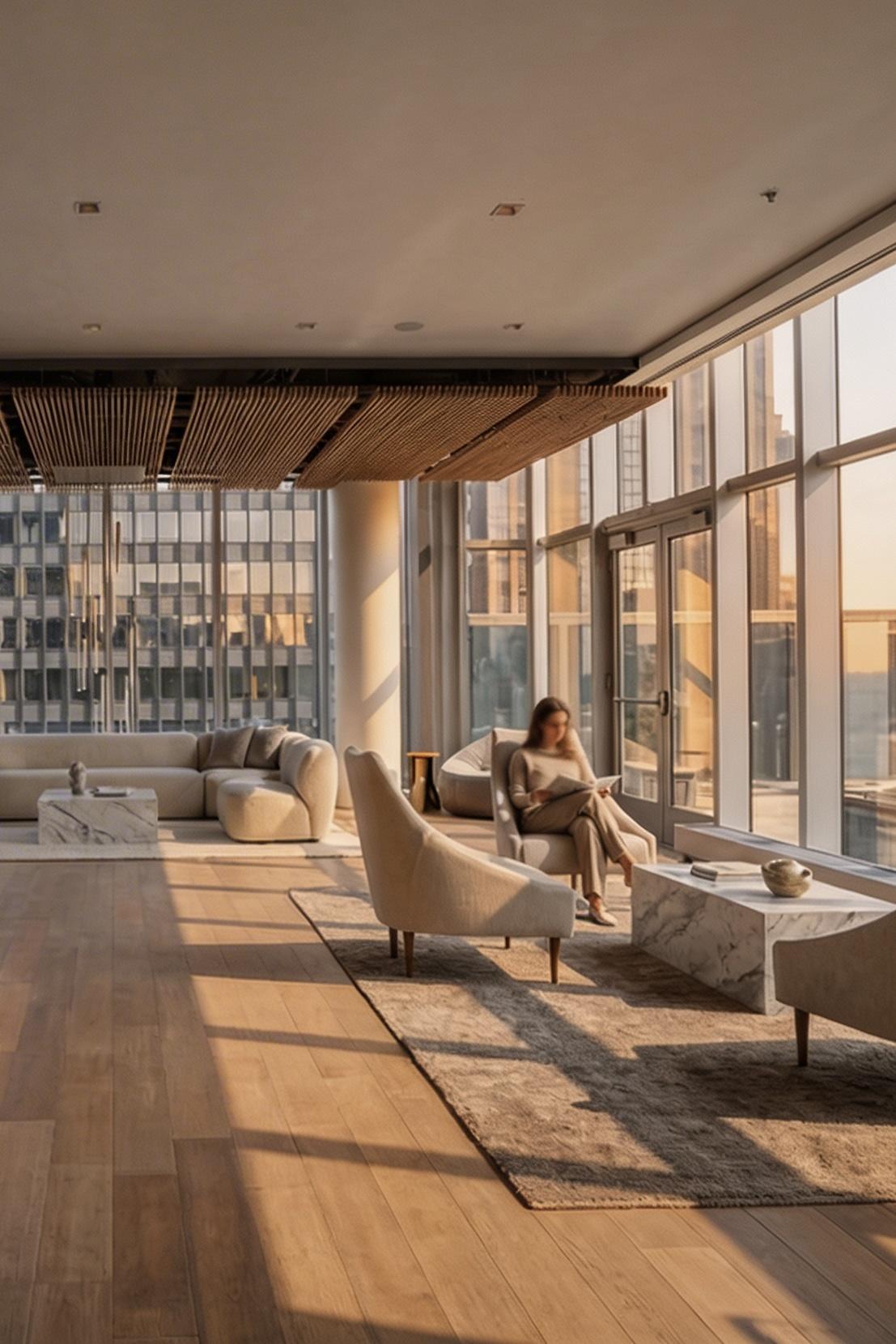 High-rise lounge in afternoon light